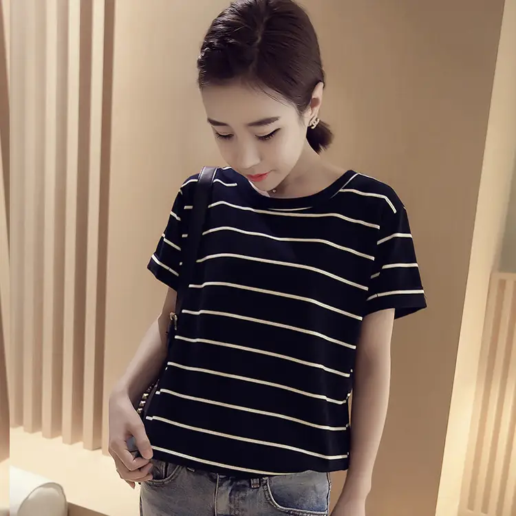 Women Striped T-Shirt Crossbody Bag Set