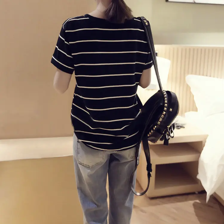 Women Striped T-Shirt Crossbody Bag Set