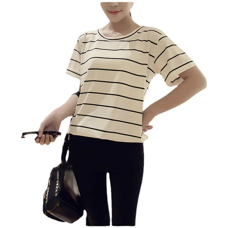 Women Striped T-Shirt Crossbody Bag Set