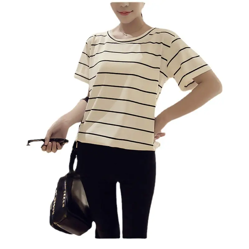 Women Striped T-Shirt Crossbody Bag Set