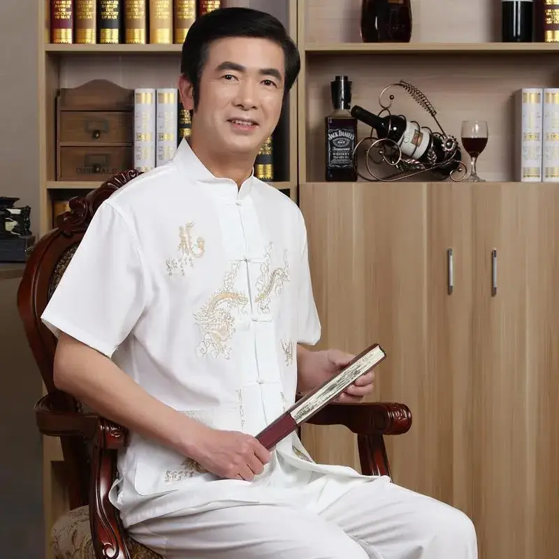 2025 Chinese Style Men's Tang Suit Short Sleeve Cream - Image 2