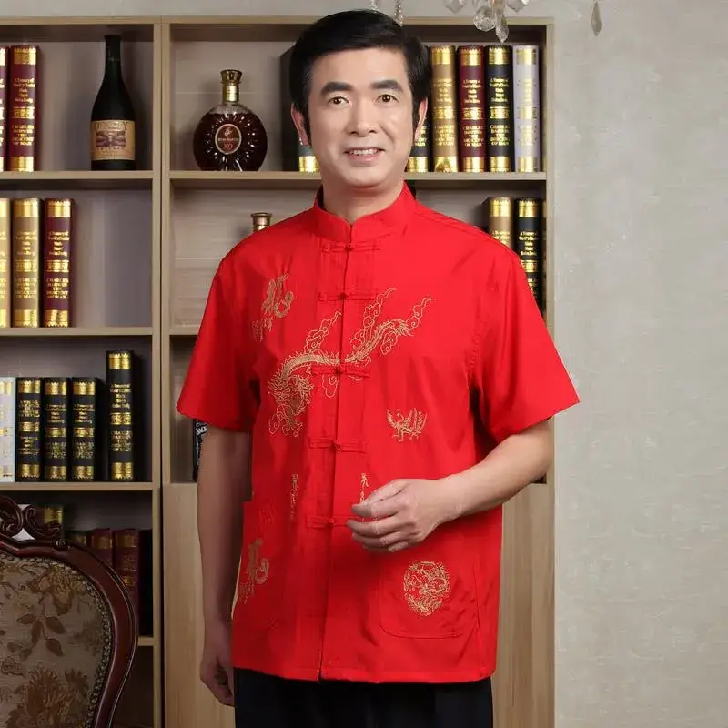 2025 Chinese Style Men's Tang Suit Short Sleeve Cream - Image 3