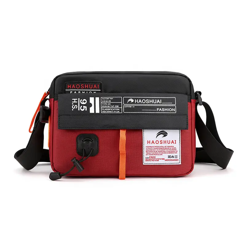 Men's Waterproof Red Nylon Shoulder Crossbody Bag - Image 5