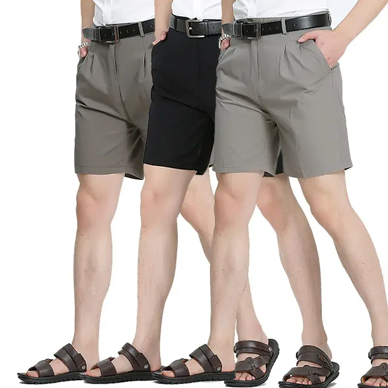 Men Cotton Beige Shorts Summer Middleaged Beach Pants - Image 7