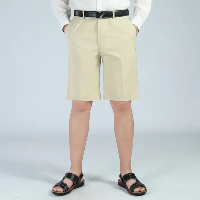 Men Cotton Beige Shorts Summer Middleaged Beach Pants - Image 5