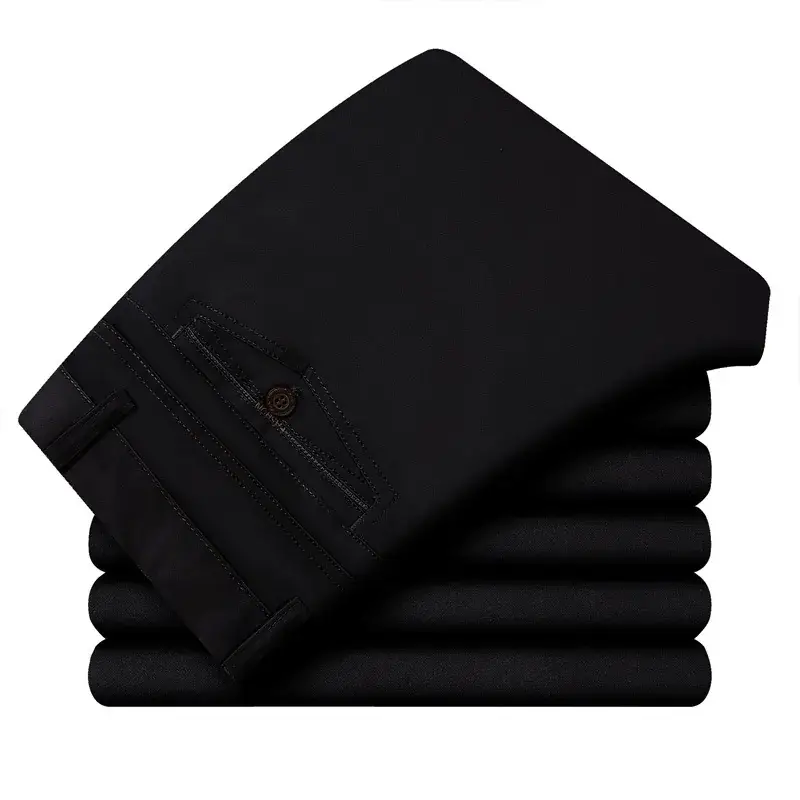 2025 Men's Pure Cotton Straight Leg Pants Black Middle Age - Image 2