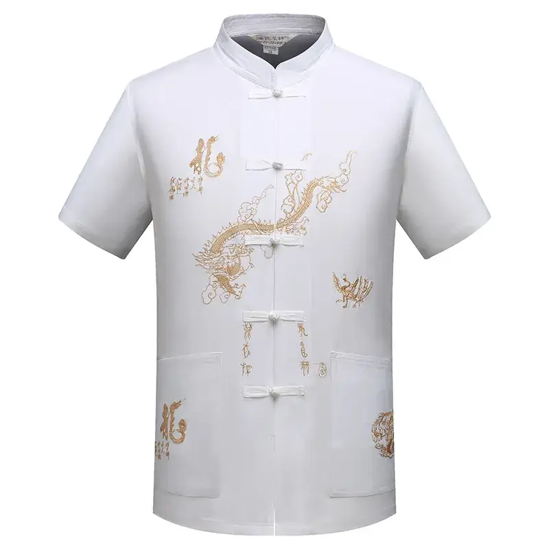 Men Red Dragon Embroidered Chinese Dragon Shirt Set - Image 18