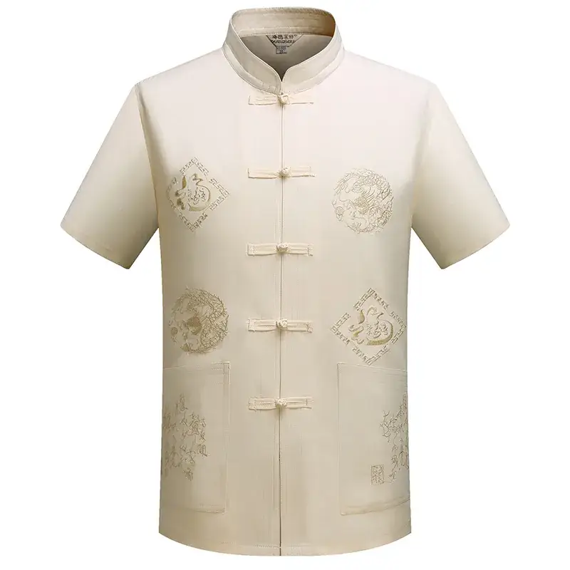 Men Red Dragon Embroidered Chinese Dragon Shirt Set - Image 20