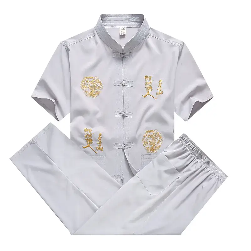Men Red Dragon Embroidered Chinese Dragon Shirt Set - Image 11