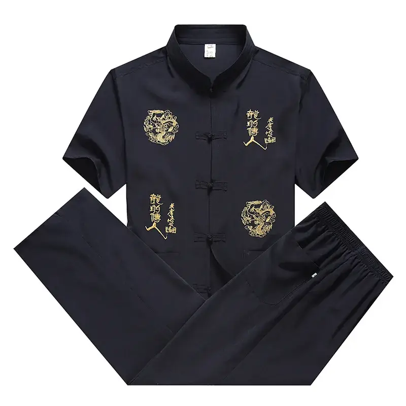 Men Red Dragon Embroidered Chinese Dragon Shirt Set - Image 12