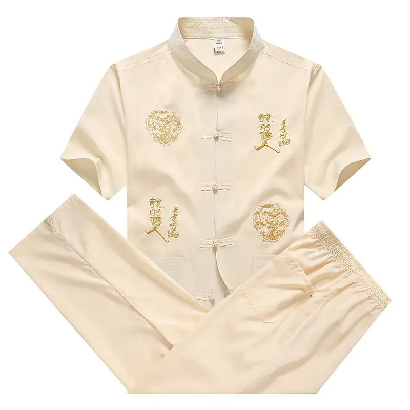 Men Red Dragon Embroidered Chinese Dragon Shirt Set - Image 13