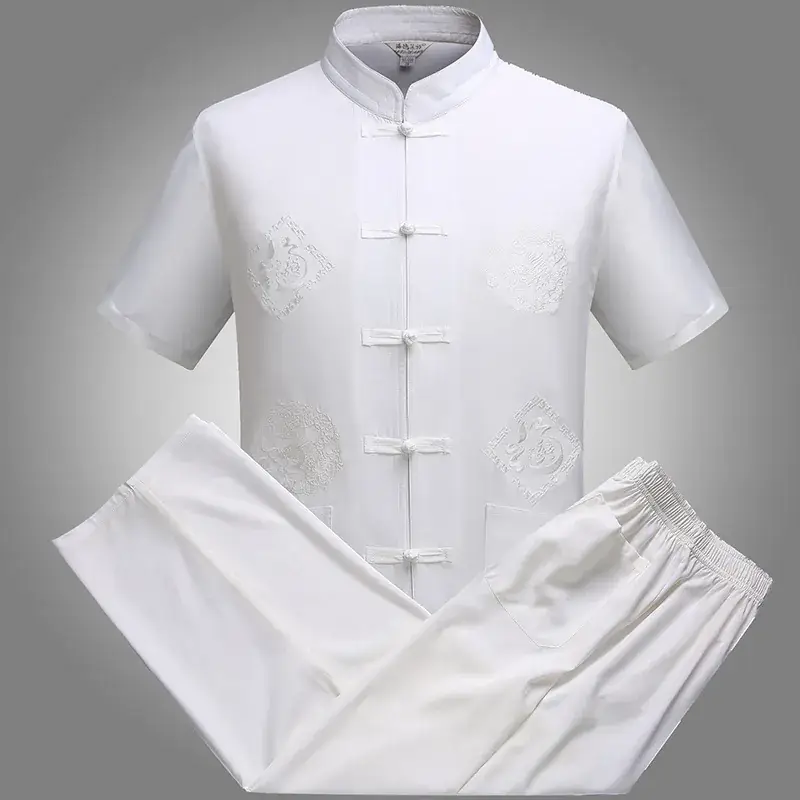 Men Red Dragon Embroidered Chinese Dragon Shirt Set - Image 6