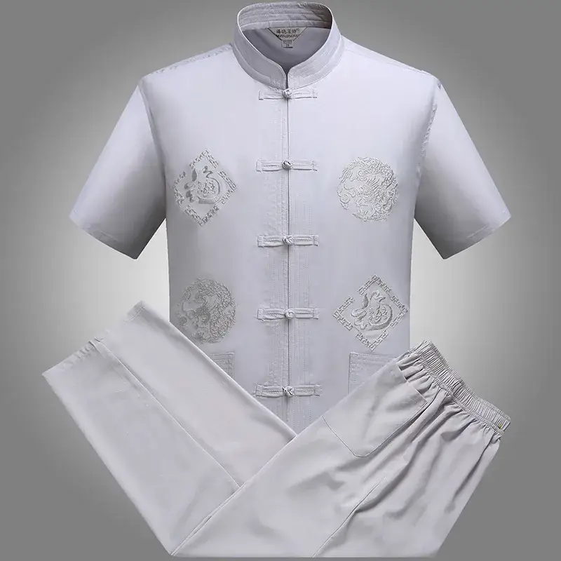 Men Red Dragon Embroidered Chinese Dragon Shirt Set - Image 7