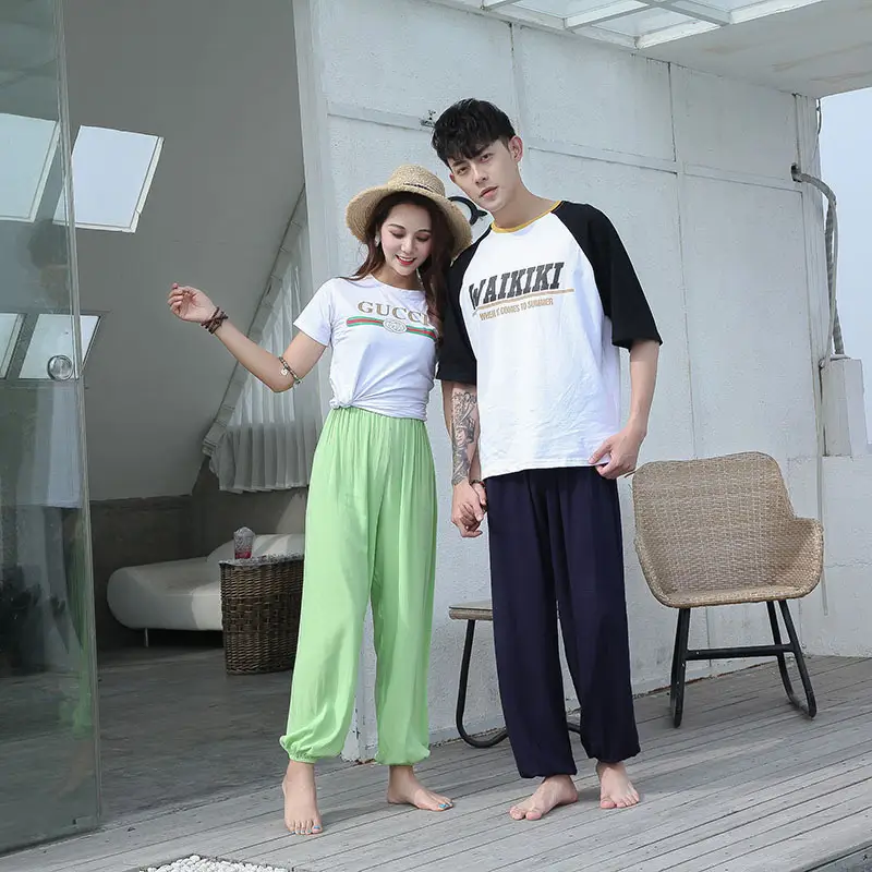 Summer Cotton Silk Yoga Pants Solid Color Morning Wear - Image 17