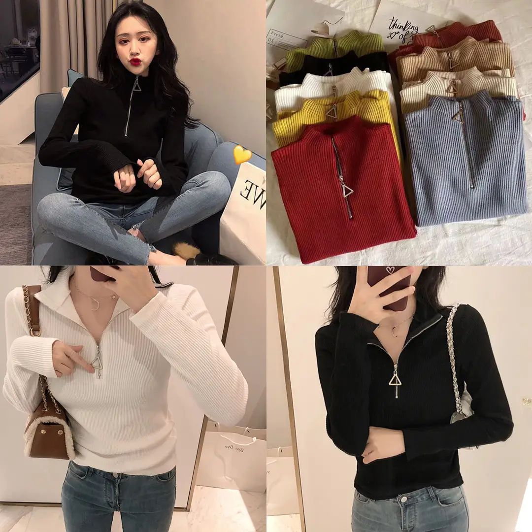 Women Thickened Semi-High Collar Zipper Pullover Sweater - Image 25