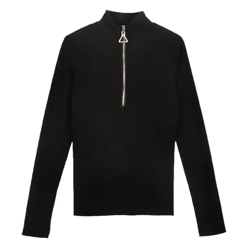 Women Thickened Semi-High Collar Zipper Pullover Sweater