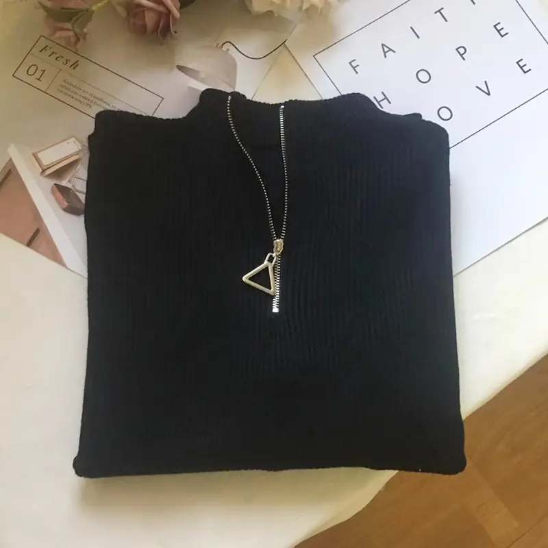 Women Thickened Semi-High Collar Zipper Pullover Sweater - Image 10