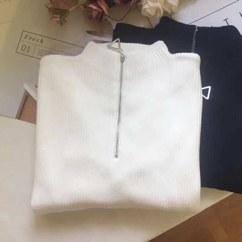 Women Thickened Semi-High Collar Zipper Pullover Sweater - Image 11