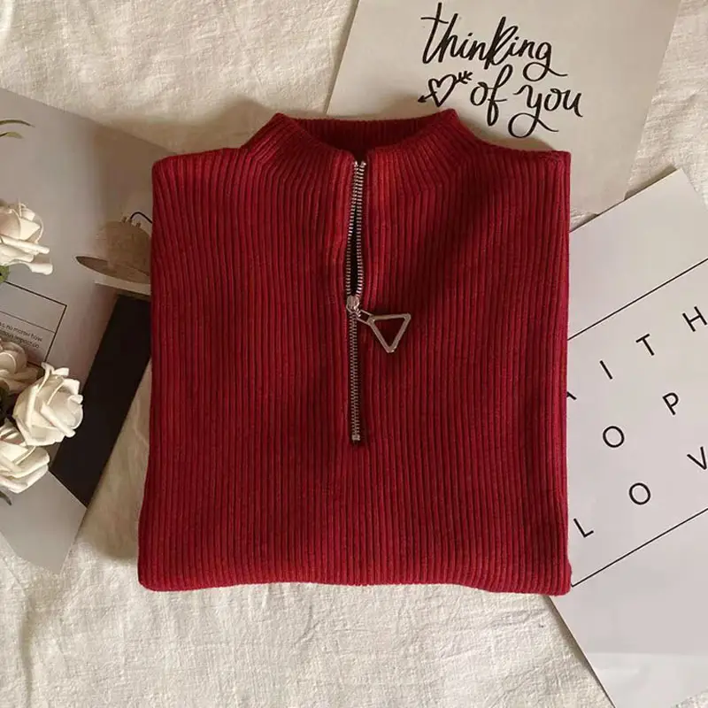Women Thickened Semi-High Collar Zipper Pullover Sweater - Image 12