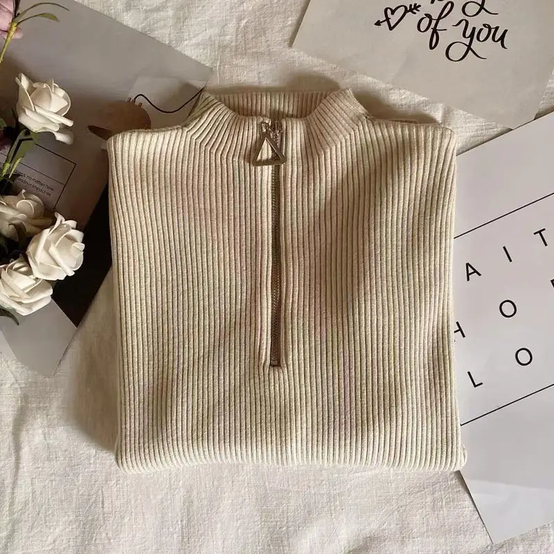 Women Thickened Semi-High Collar Zipper Pullover Sweater - Image 16