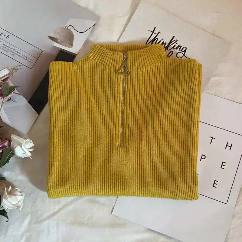 Women Thickened Semi-High Collar Zipper Pullover Sweater - Image 17
