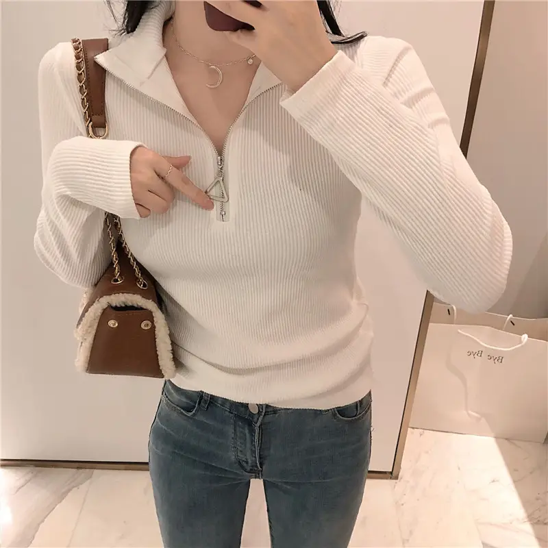 Women Thickened Semi-High Collar Zipper Pullover Sweater - Image 2