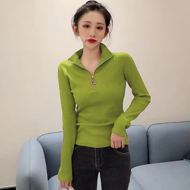 Women Thickened Semi-High Collar Zipper Pullover Sweater - Image 4
