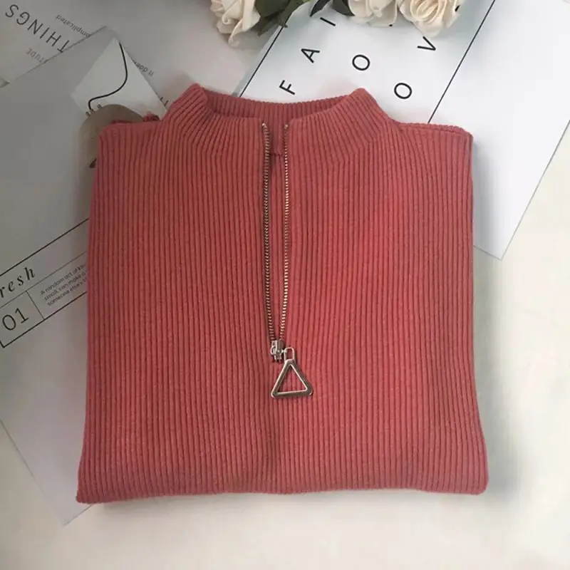 Women Thickened Semi-High Collar Zipper Pullover Sweater - Image 5