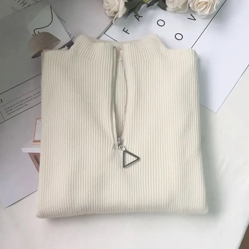 Women Thickened Semi-High Collar Zipper Pullover Sweater - Image 7