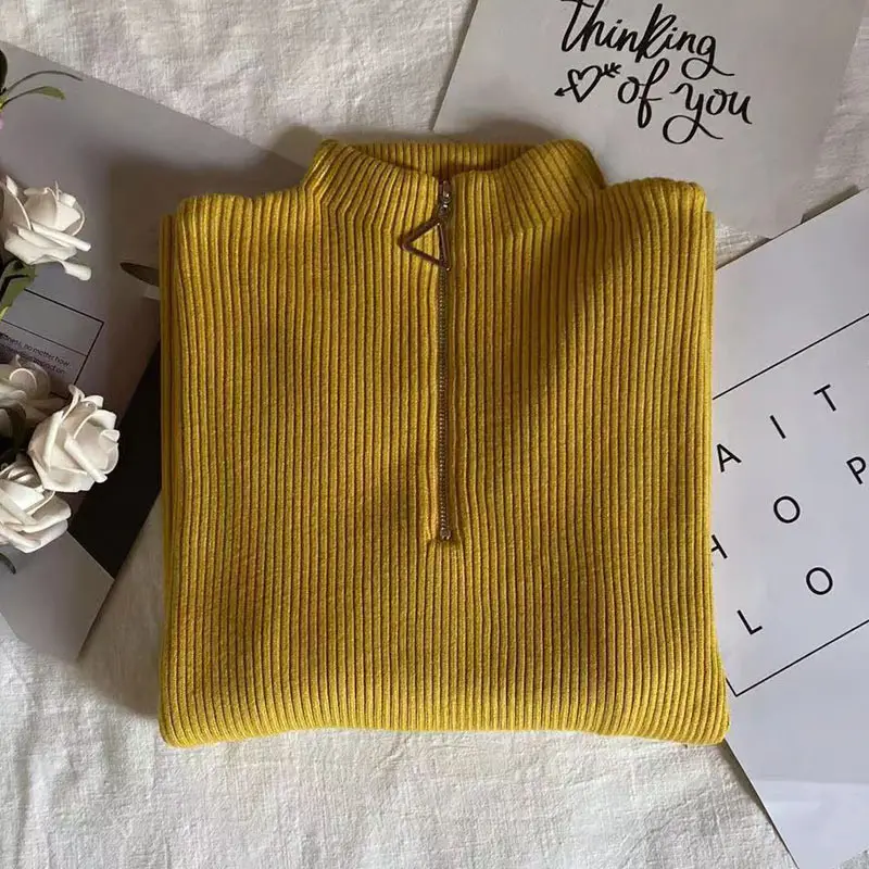 Women Thickened Semi-High Collar Zipper Pullover Sweater - Image 9