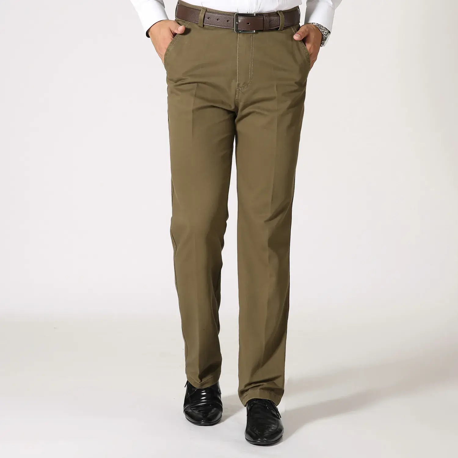 Men's Black Cotton Loose Straight Pants Autumn Winter Business