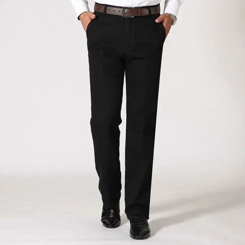 Men's Black Cotton Loose Straight Pants Autumn Winter Business - Image 8