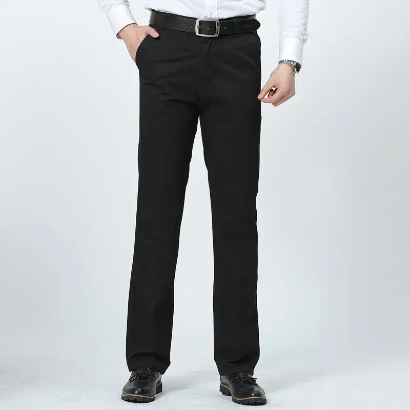 Men's Black Cotton Loose Straight Pants Autumn Winter Business - Image 2