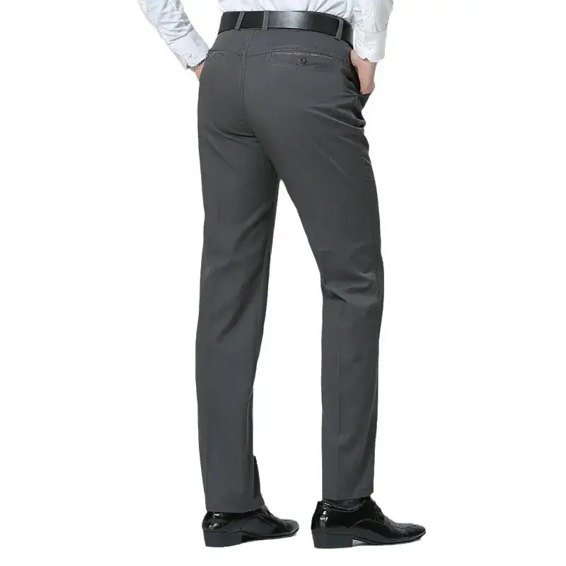 Spring Men Pure Cotton Business Trousers Straight Fit Olive