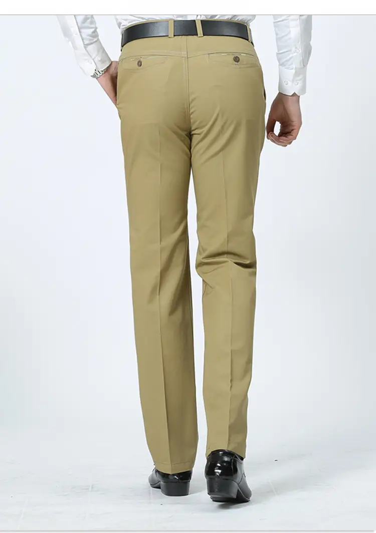 Spring Men Pure Cotton Business Trousers Straight Fit Olive — feature 13