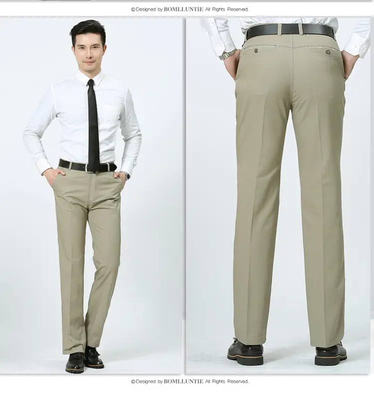 Spring Men Pure Cotton Business Trousers Straight Fit Olive — feature 16