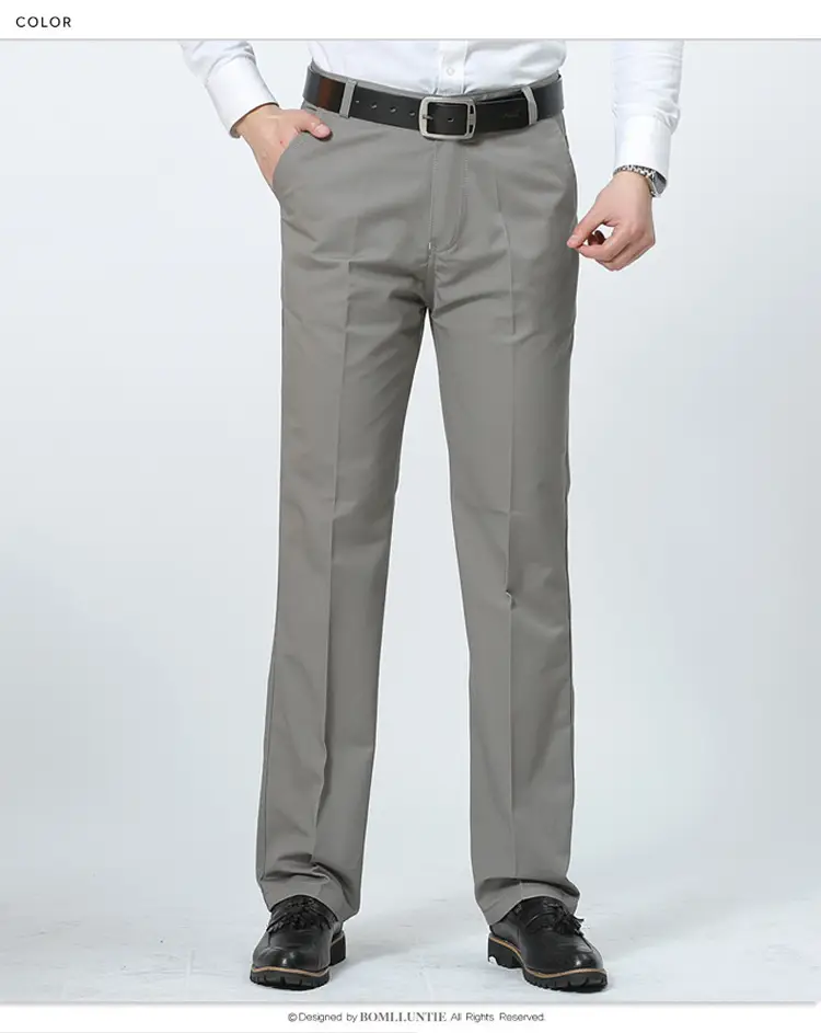 Spring Men Pure Cotton Business Trousers Straight Fit Olive — feature 21