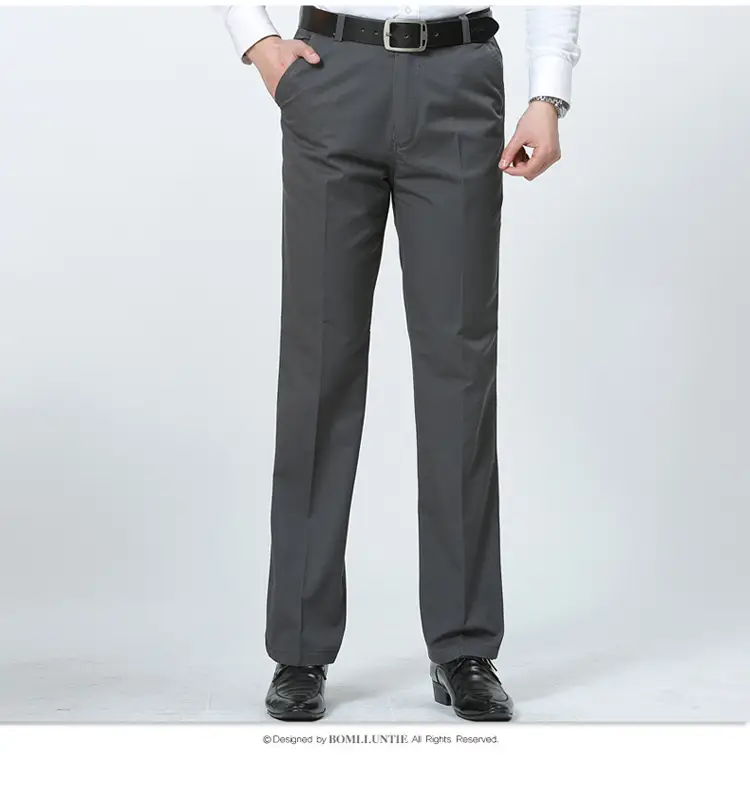 Spring Men Pure Cotton Business Trousers Straight Fit Olive — feature 24