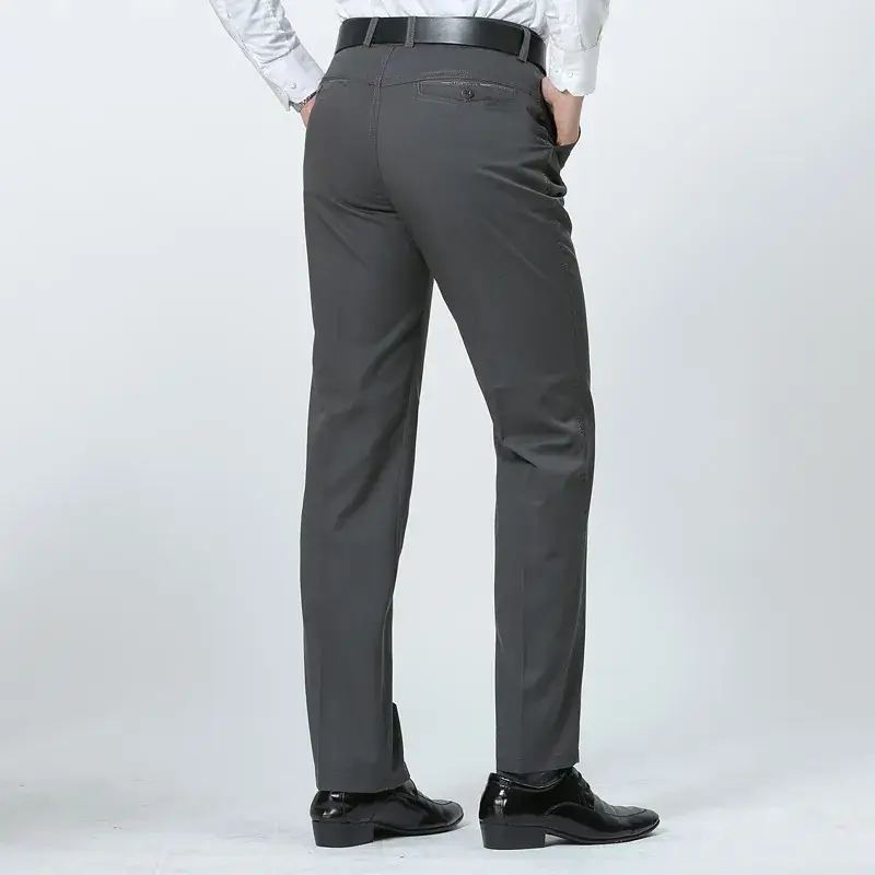 Spring Men Pure Cotton Business Trousers Straight Fit Olive