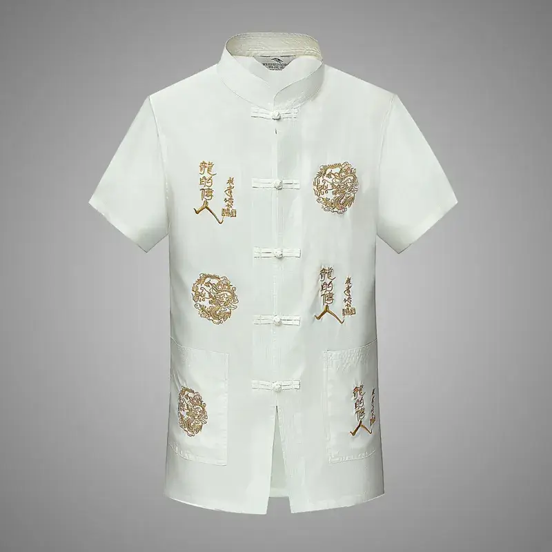 White Embroidered Men's Shirts with Button Front - Image 7