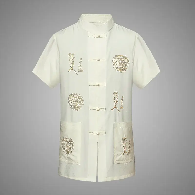 White Embroidered Men's Shirts with Button Front - Image 8