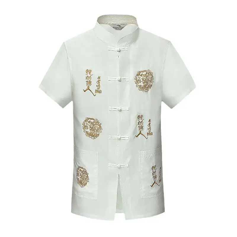White Embroidered Men's Shirts with Button Front - Image 10