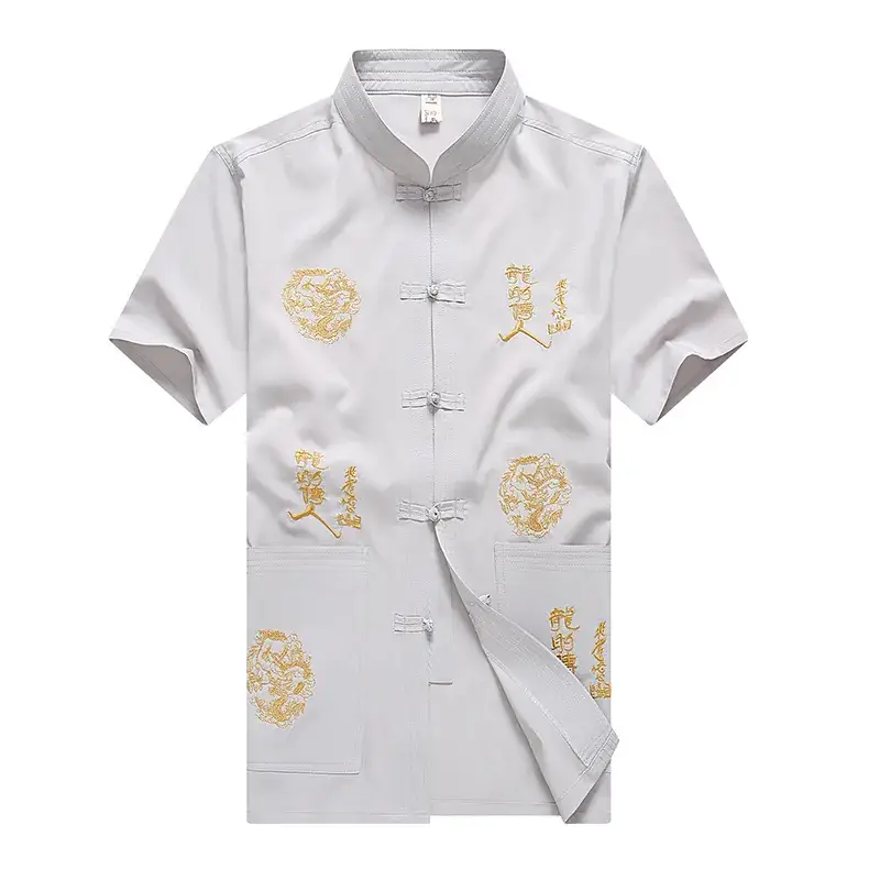 White Embroidered Men's Shirts with Button Front - Image 2
