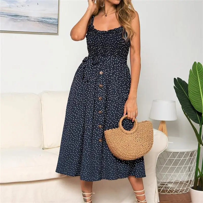 Women's Ruffled Polka Dot Summer Dress with Strap - Image 4
