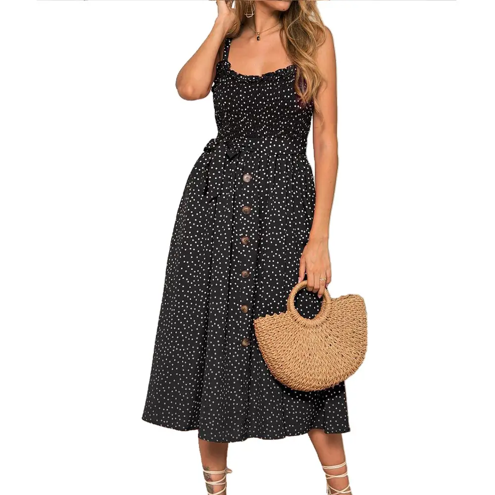 Women's Ruffled Polka Dot Summer Dress with Strap - Image 6