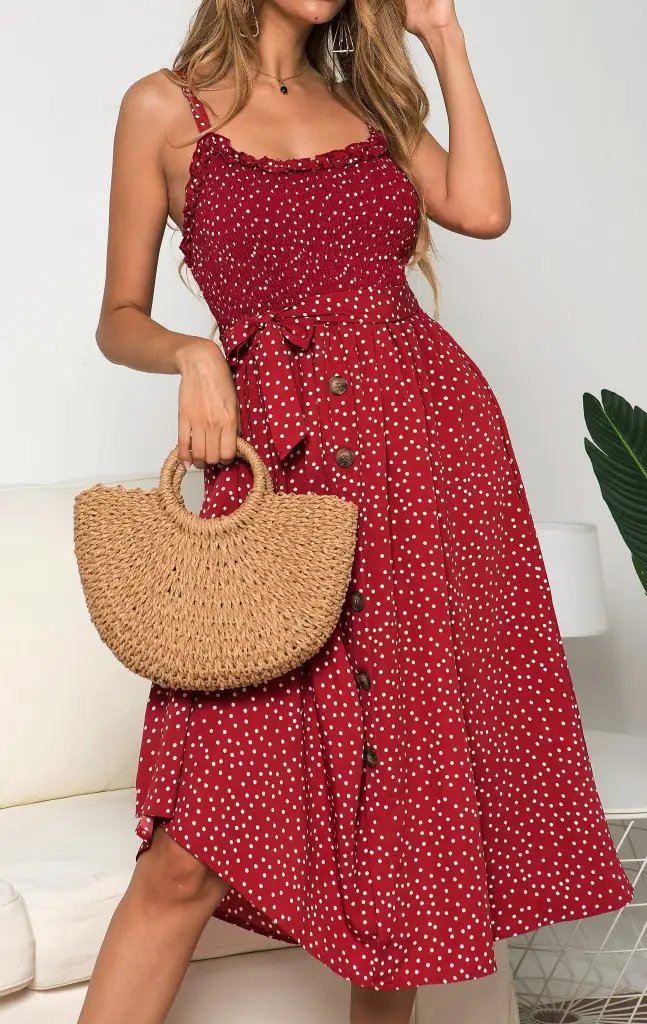 Women's Ruffled Polka Dot Summer Dress with Strap — feature 4