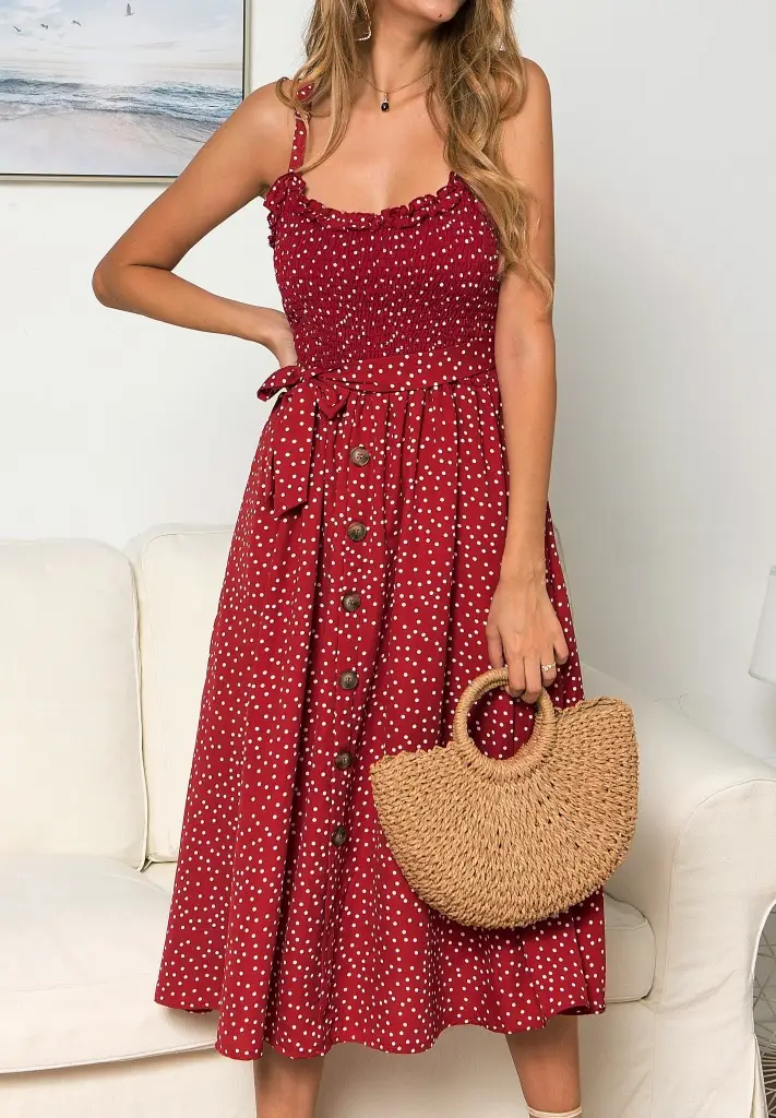 Women's Ruffled Polka Dot Summer Dress with Strap — feature 5