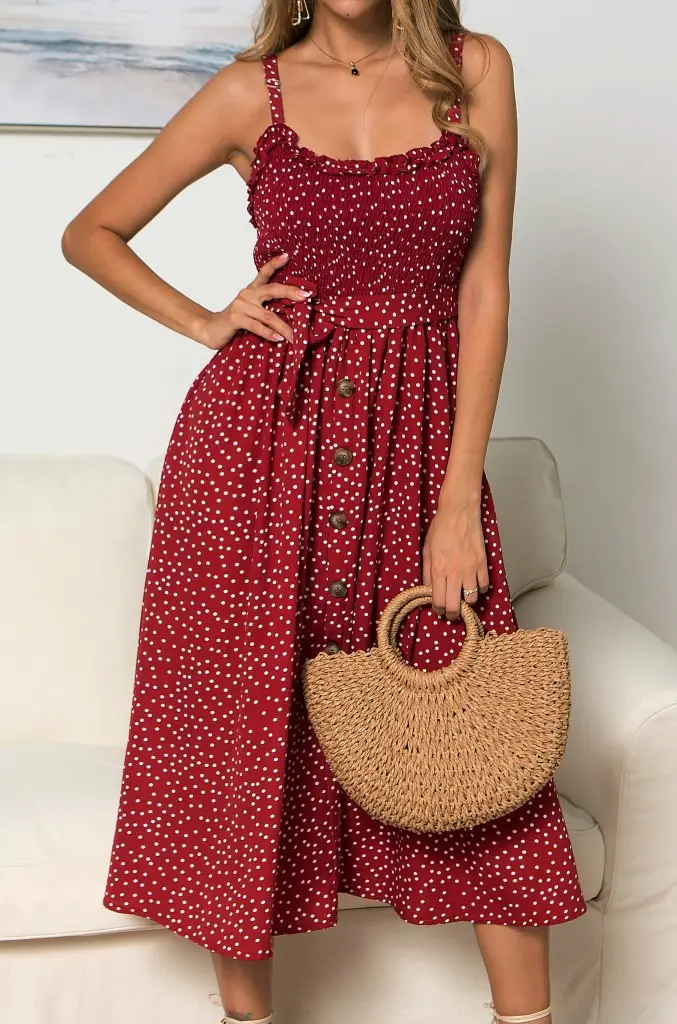 Women's Ruffled Polka Dot Summer Dress with Strap — feature 8