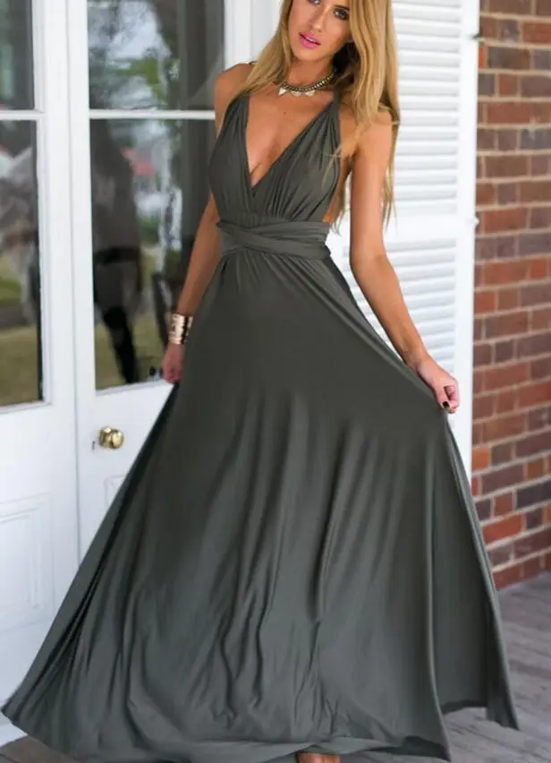 Green Crossback Long Maxi Dress for Women — feature 8