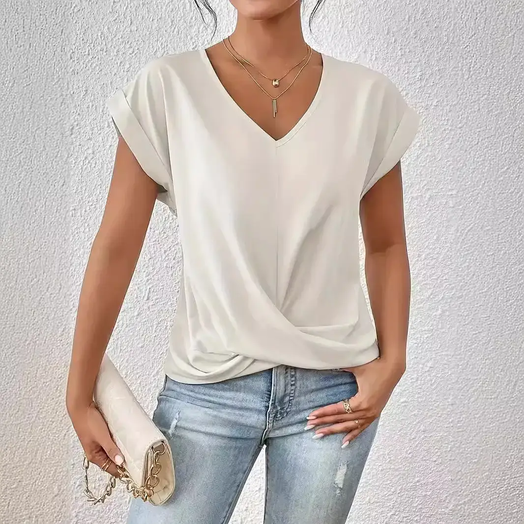 2025 Green V Neck T-Shirt Women Spring Summer - Image 18